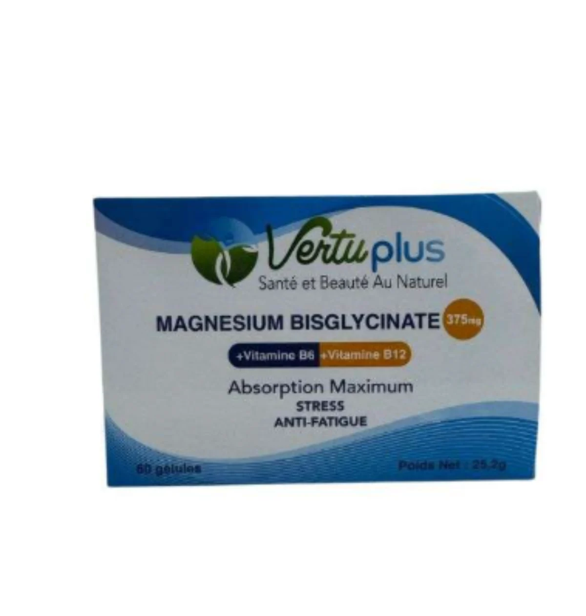 MAGNESIUM BISGLYCINATE 375 MG + B6 + B12 X 60 GELULES VERTUPLUS - Image 1