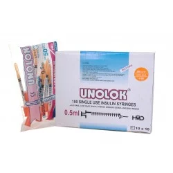 SERINGUE INSULINE DISPOSABLE 0.5 ML UNOLOK 50 GRADUATIONS