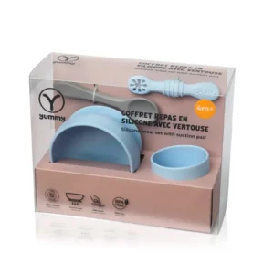 SET REPAS EN SILICONE 4M+ ( BOL+VERRE+2CUILLERES)