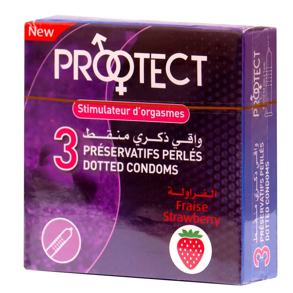 PRESERVATIFS PROTECT X 6 FRAISE ( DOTTED/PERLÉS ) - Image 1