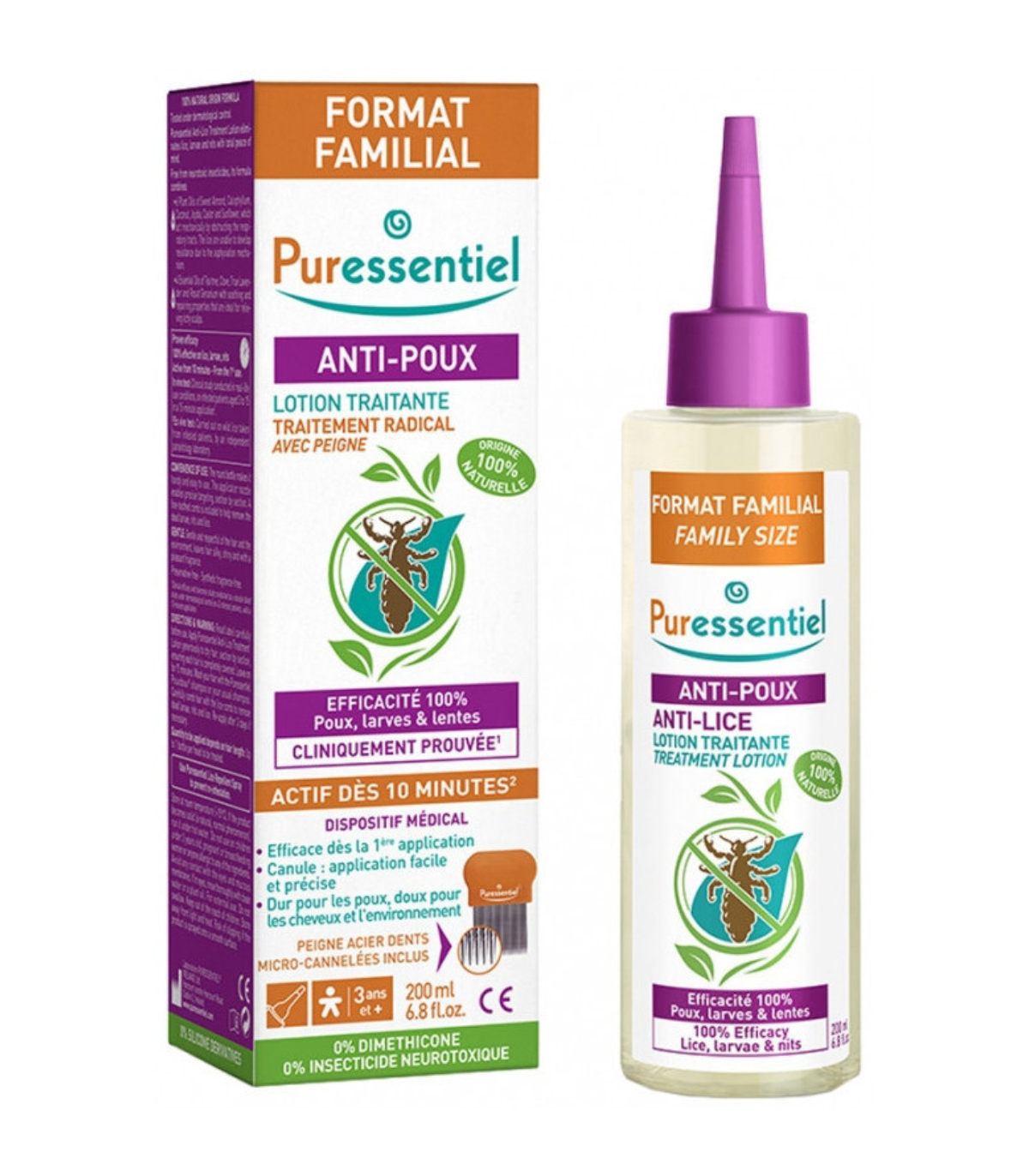 PURESSENTIEL ANTI POUX LOTION + PEIGNE TRAITEMENT 10 MINI 100 ML - Image 1