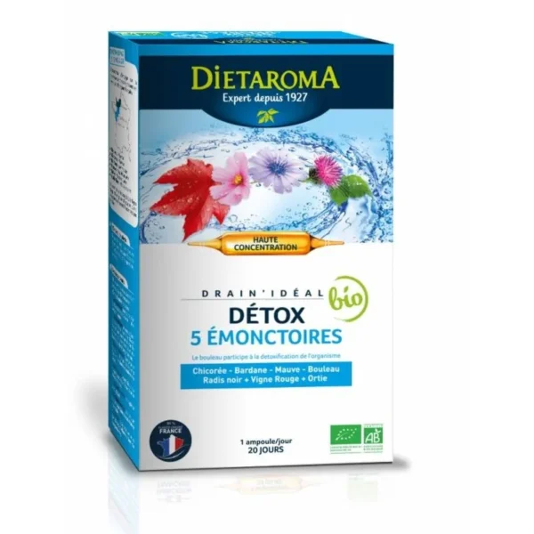 DIETAROMA DETOX 5 EMONOCTOIRE DRAIN IDEAL 20 AMPOULES