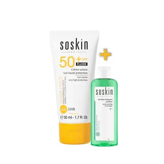 SOSKIN ECRAN CREME SOLAIRE FLUIDE 50+ 50 ML+ GEL NETT 100 ML OFFERT