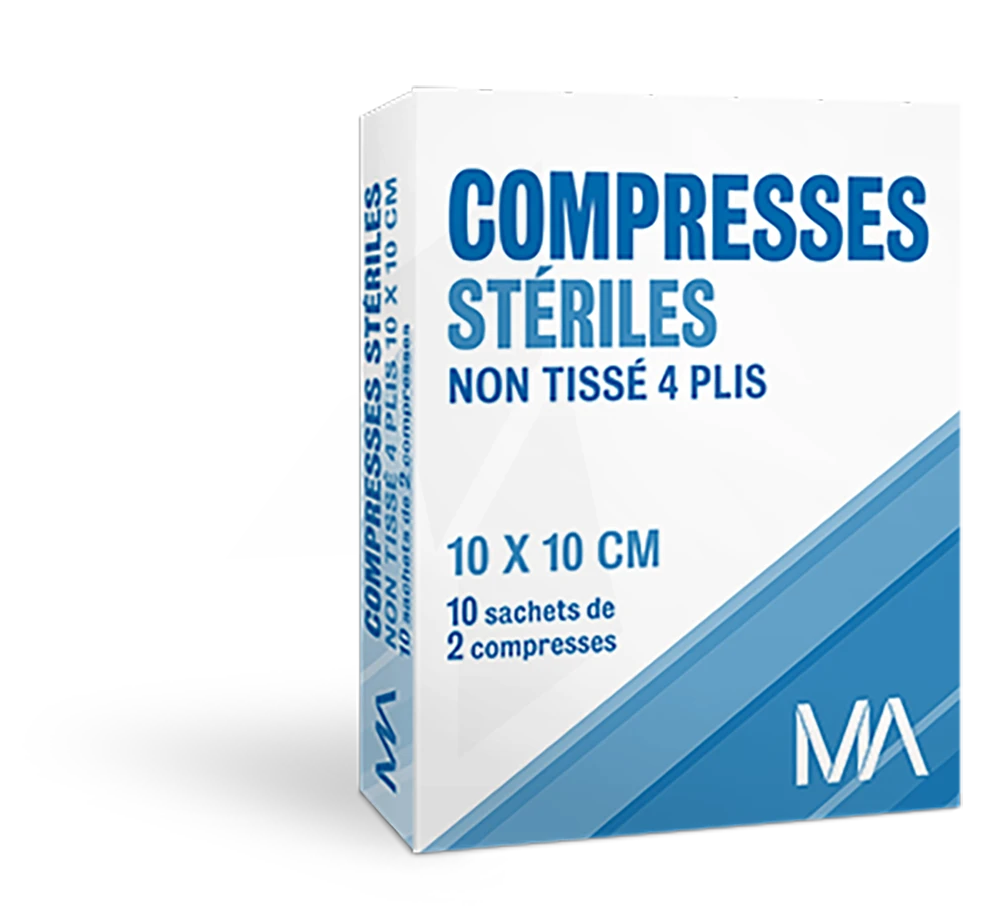 COMPRESSE STERILES 10X 10 PAQUET DE (12 PLIES) - Image 1