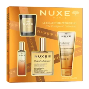 COFFRET NUXE HUILE SECHE 100ML + PARFUM 15 ML +HUILE DE DOUCH 100ML + BOUGIE /LA COLLECTION PROD
