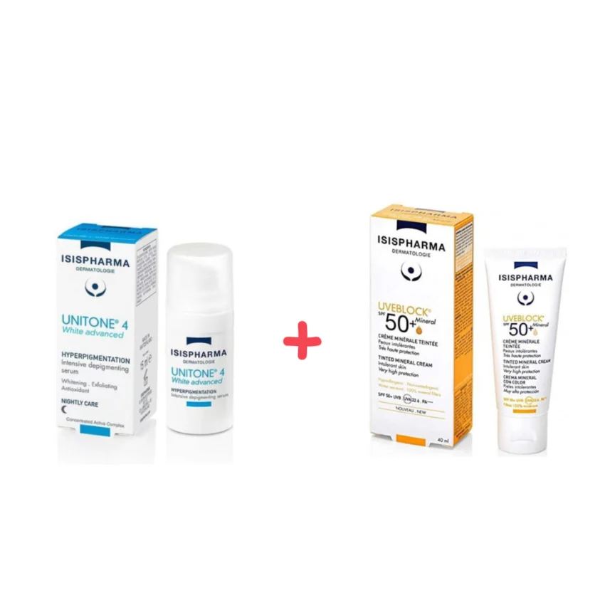 UNITONE 4 WHITE ADVANCED  SERUM + UVEBLOC MINERALE TEINTÉ PACK - Image 1
