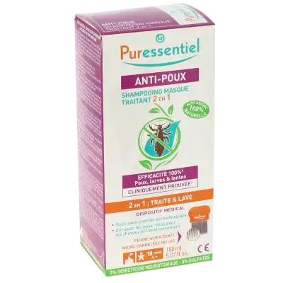 PURESSENTIEL ANTI POUX SHAMP MASQUE TRAIT 2 EN 1 + PEIGNE 150 ML