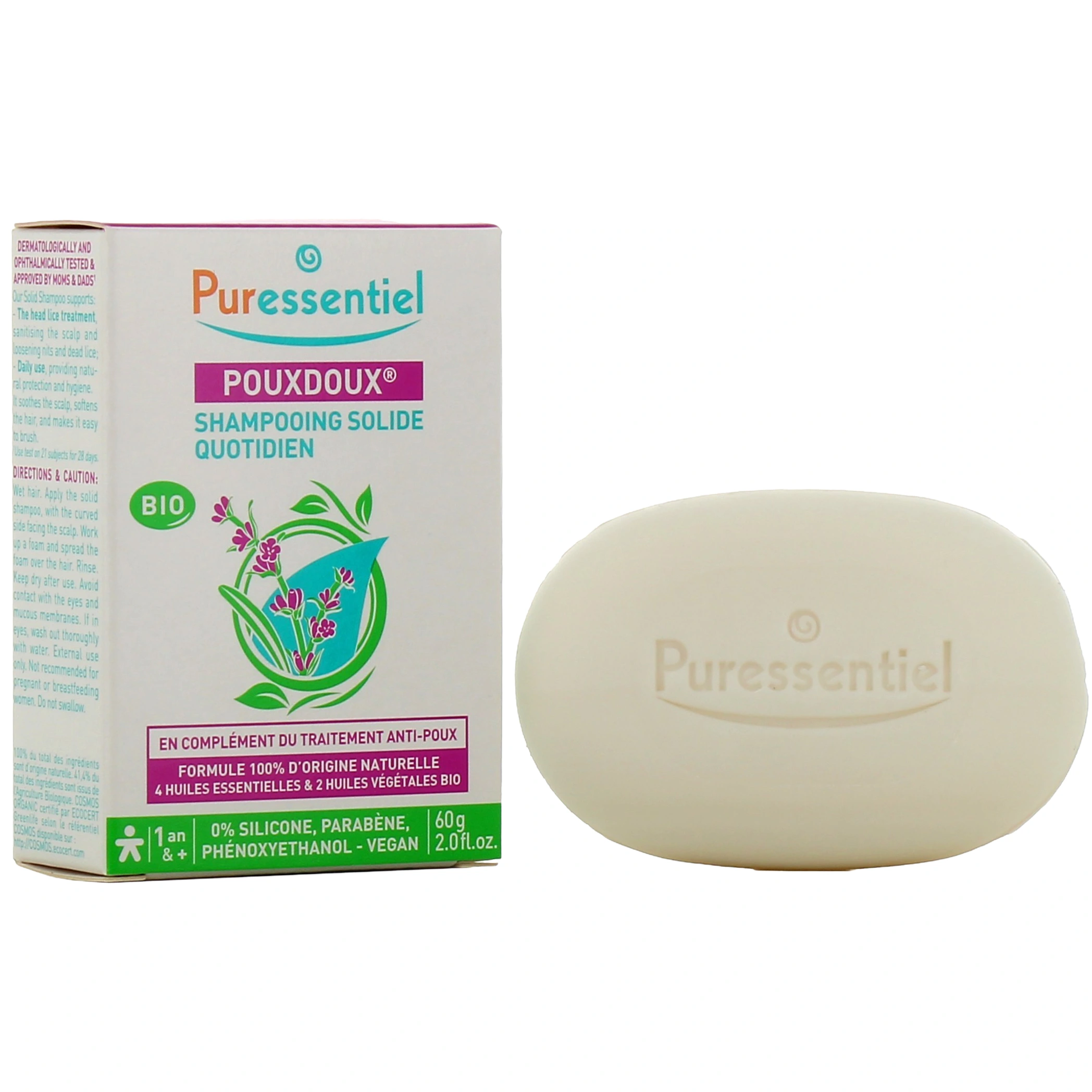 PURESSENTIEL ANTI POUX SHAMP SOLIDE POUX DOUX BIO 60 GR - Image 1