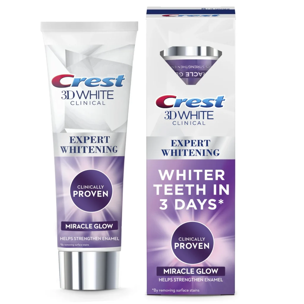 DENTIFRICE CREST 3 D WHITE CLINICAL MIRACLE GLOW WHITER TEETH IN 3 DAYS