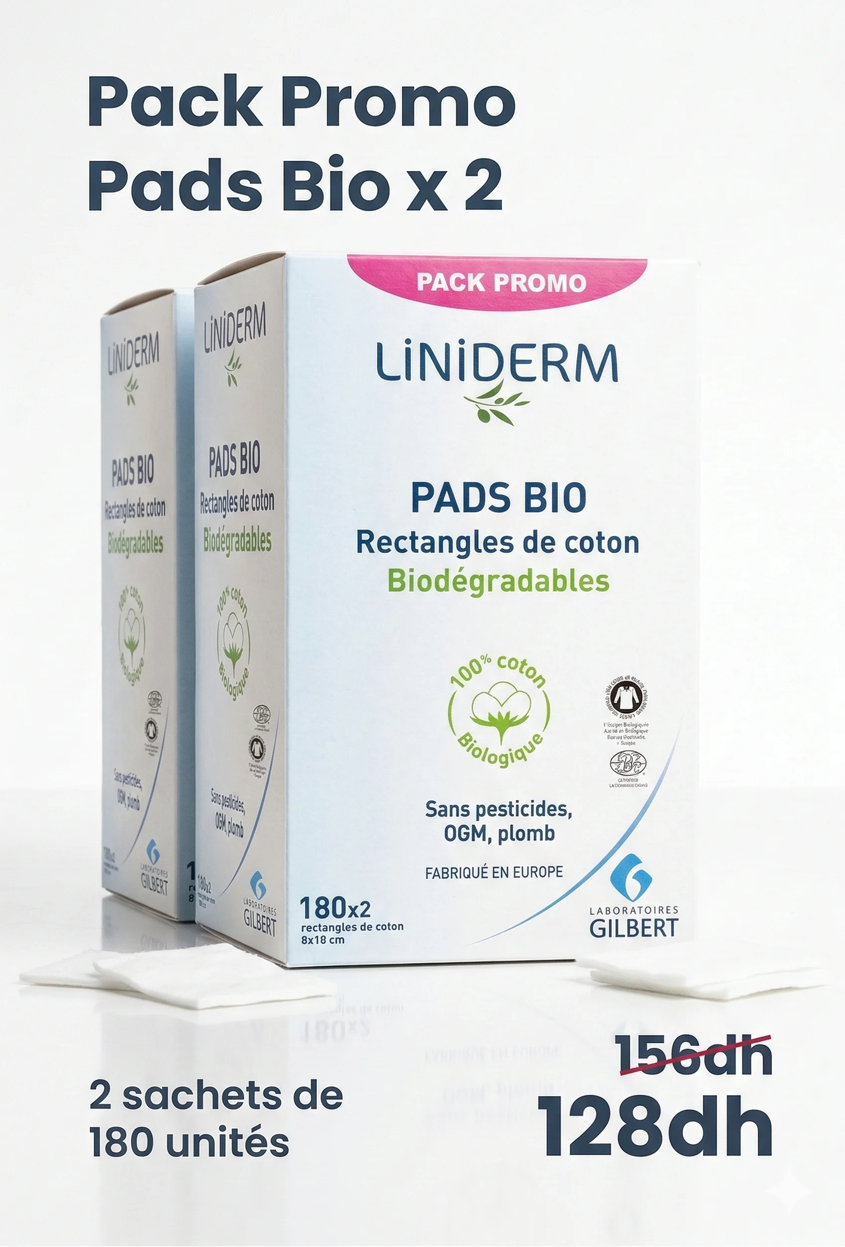 COTON REGTANGLE PADS BIO BT 180 LINIDERM X 2 - Image 1
