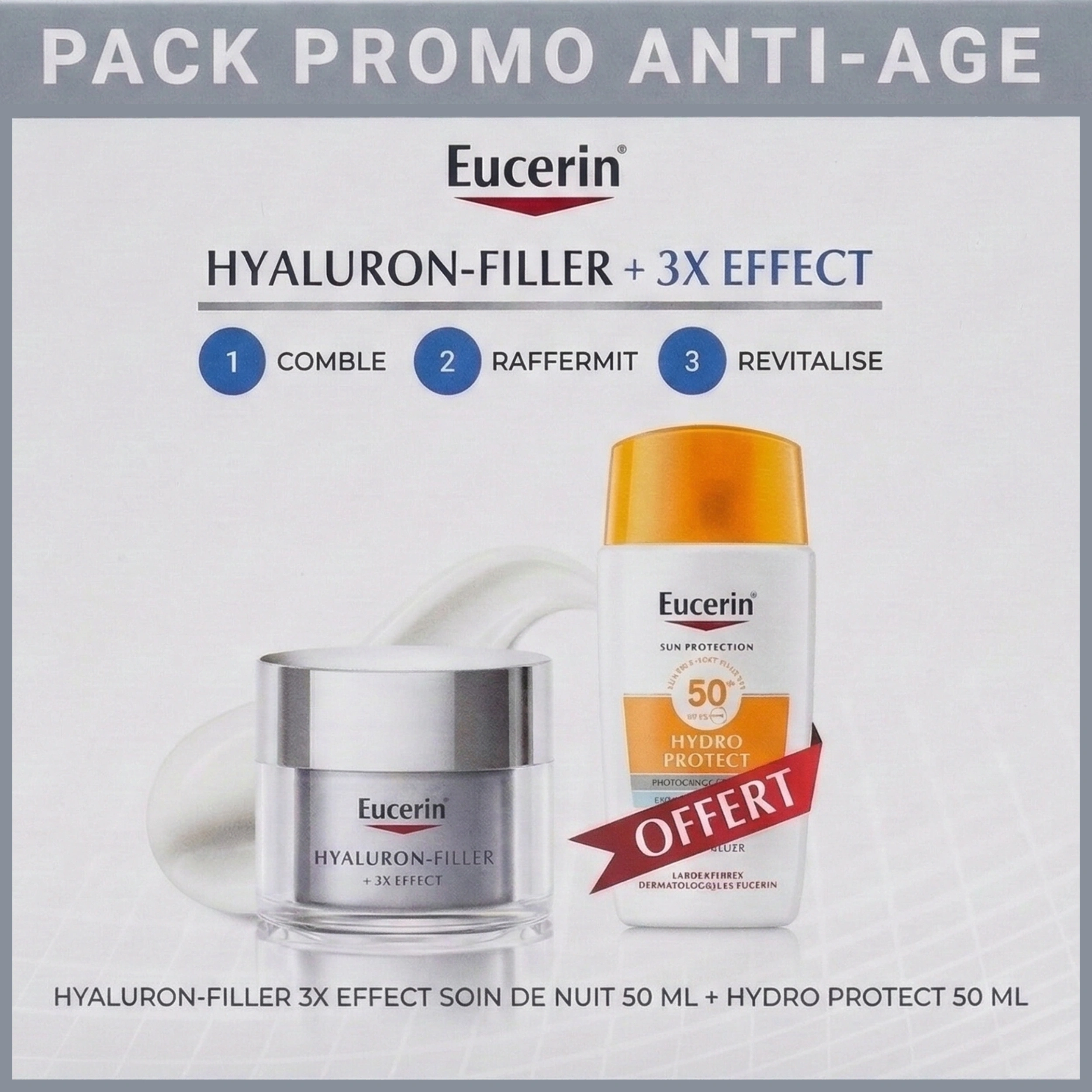 EUCERIN HYALURON FILLER NUIT 50 ML + 3 EFFETS + ECRAN HYDROPROTECT SPF50 - Image 1