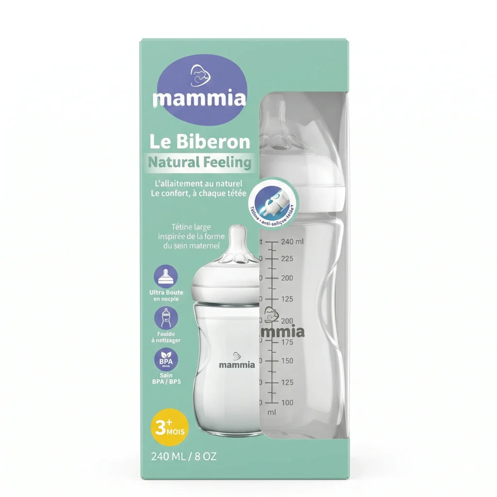 MAMMIA BIBERON NATUREL FEELING A POIGNEE 240 ML