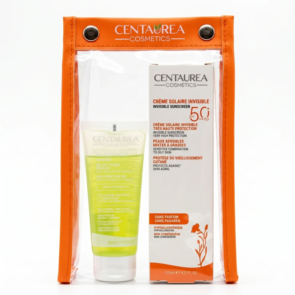 SUPP CENTAUREA CREME SOLAIRE INVISIBLE P.MIXTE GRASSE SPF50+ 125 ML + GEL NETT+ TROUSSE COSMETIC
