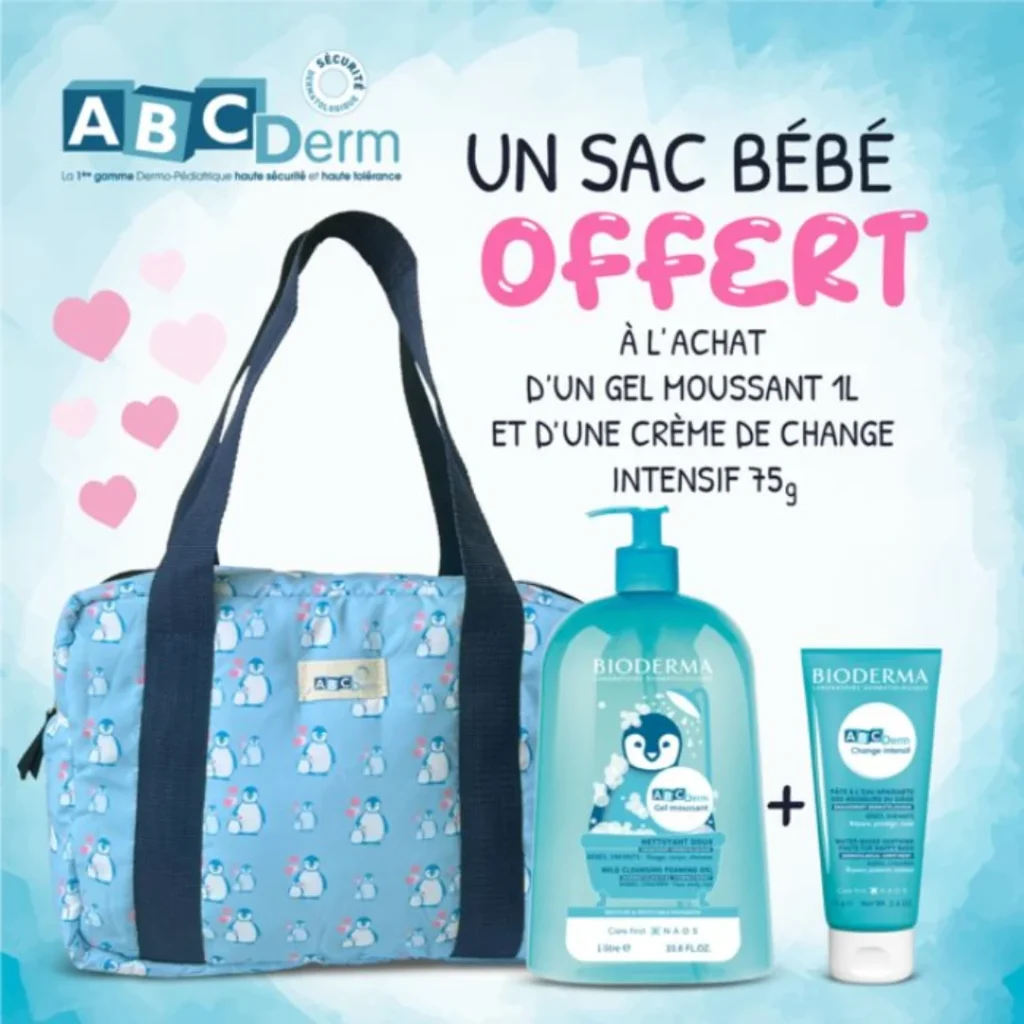 ABC DERM MOUSSANT 1L + CREME DE CHANGE+ SAC A LANGER BLEU OFFERT