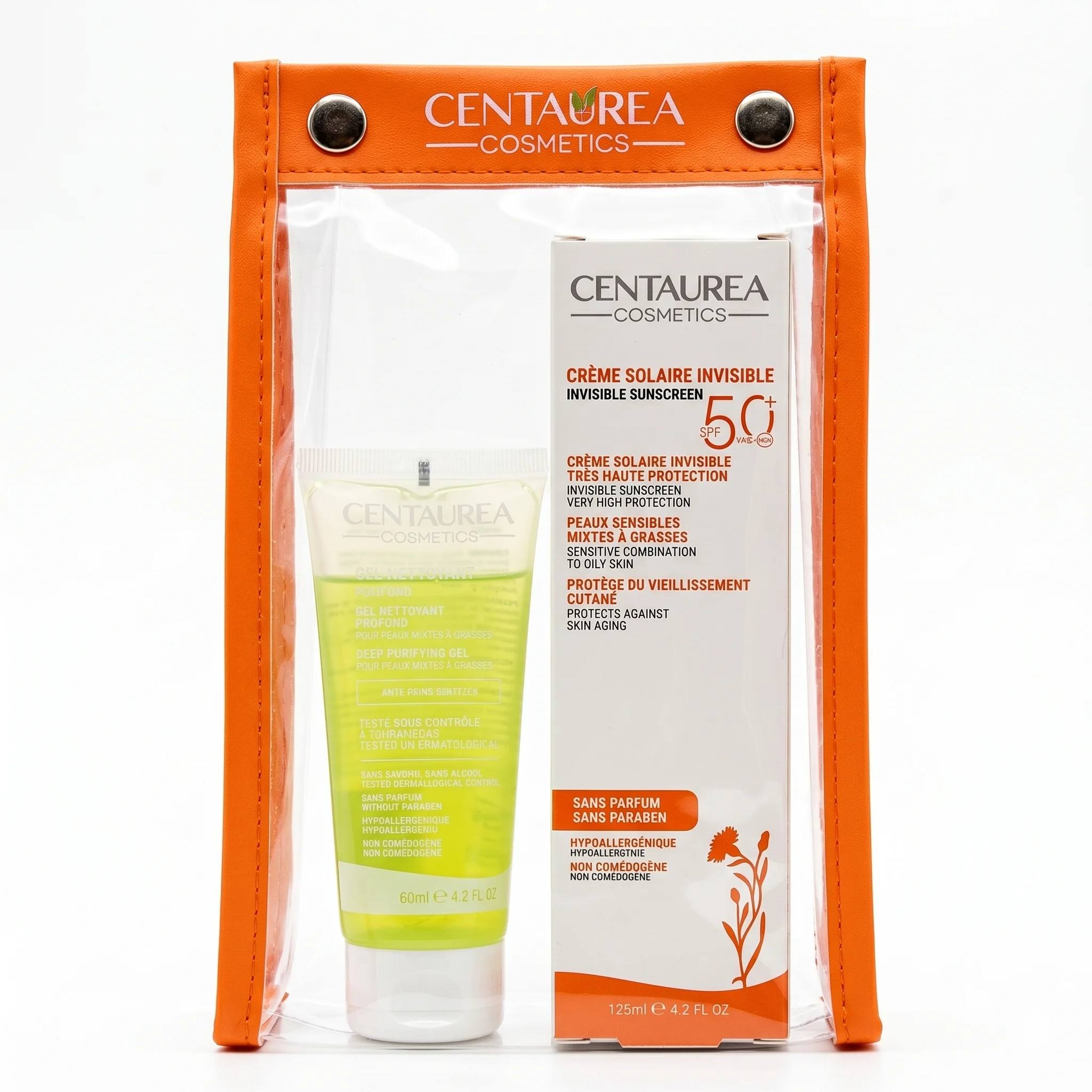 CENTAUREA CREME SOLAIRE INVISIBLE P.MIXTE GRASSE SPF50+ 125 ML + GEL NETT+ TROUSSE COSMETIC - Image 1